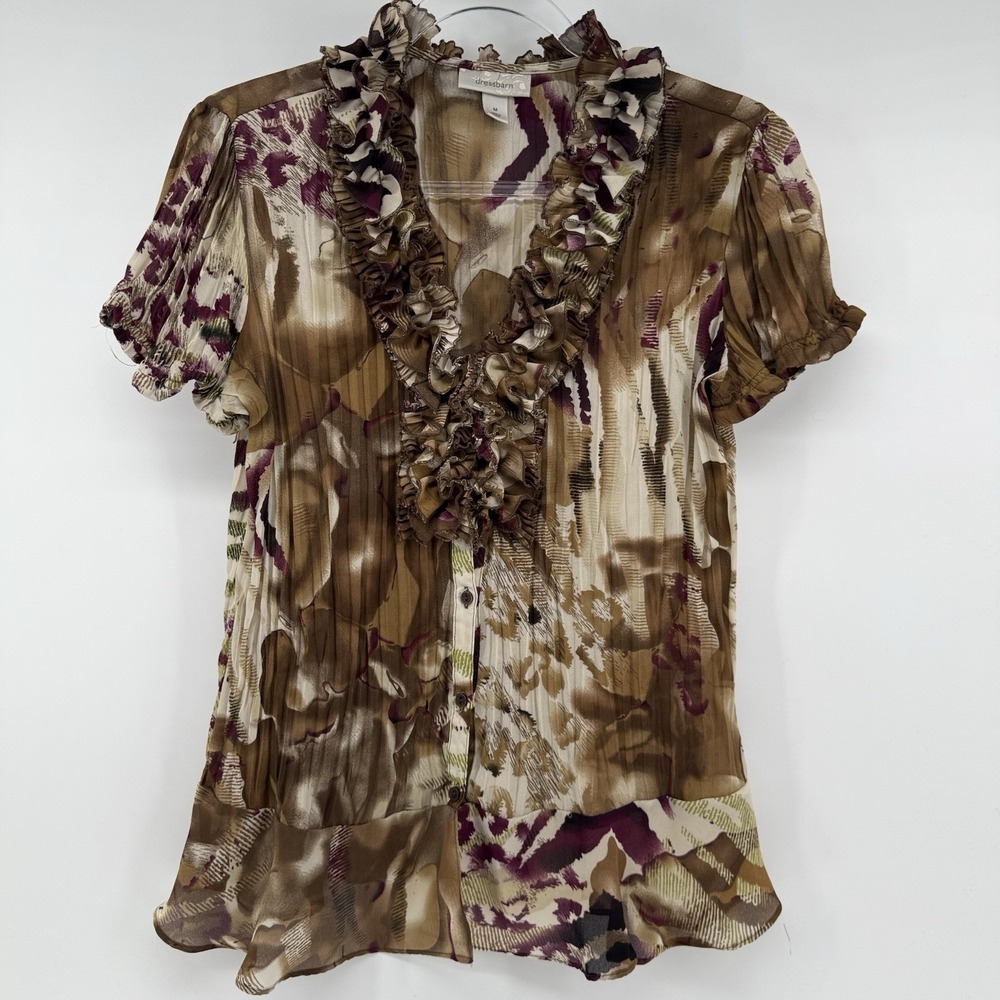 VTG Y2K Womens Top Whimsigoth Fairygoth Witchy Paisley Animal print Ruffle Neck